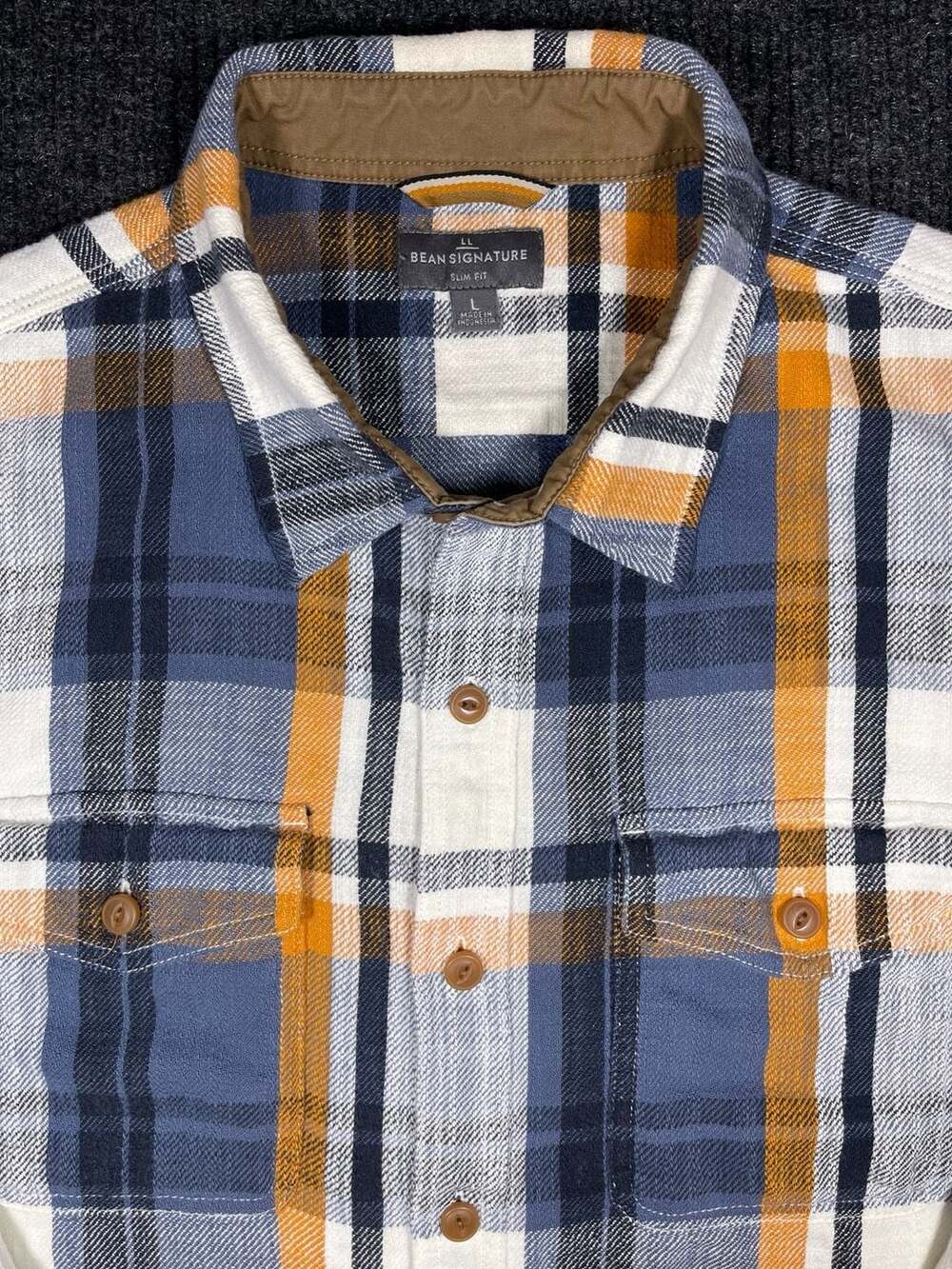 LL Bean Signature Slim Fit Plaid Flannel Button Down Shirt  Size L